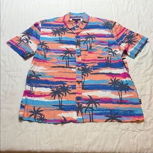 Margaritaville Tropical Beach & Palm Tree Button-Down Hawaiian Style Shirt L NWT